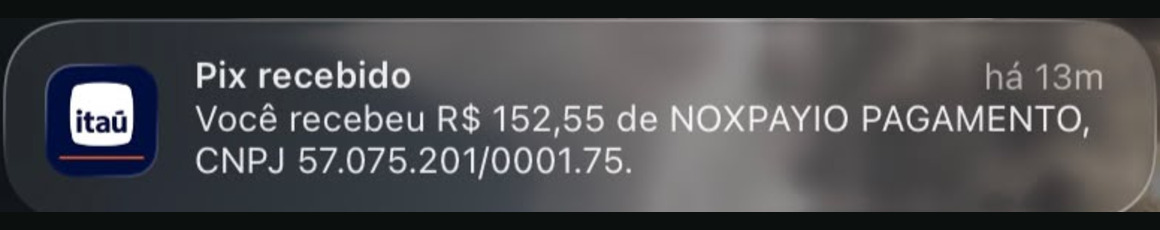 Notificação do banco informando Pix recebido de R$ 152,55